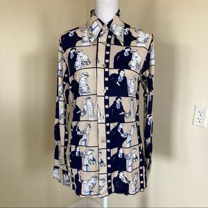 Vintage 1970s Disco Style/Point Collar Shirt w/Silent Film/Movie Reel Graphics